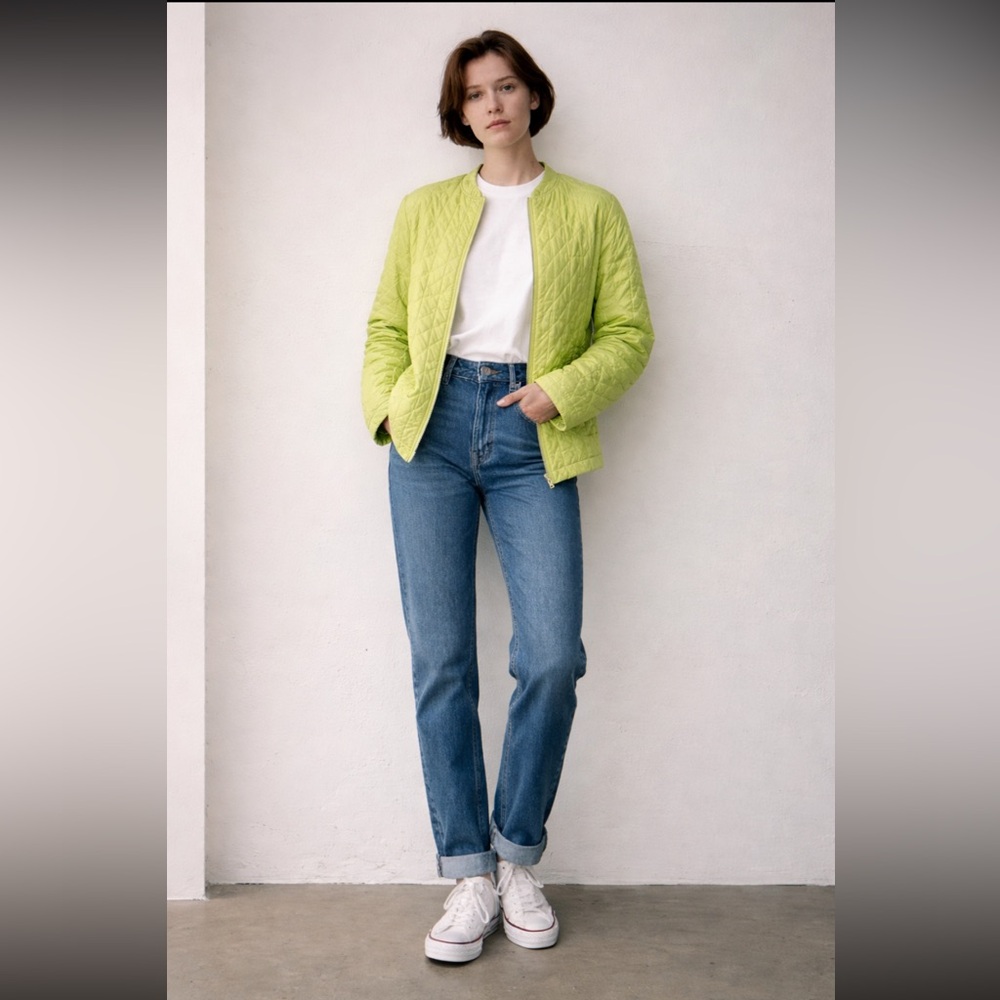 Vintage 90s Carole Little Quilted Silk Jacket Lime Green – Size L
